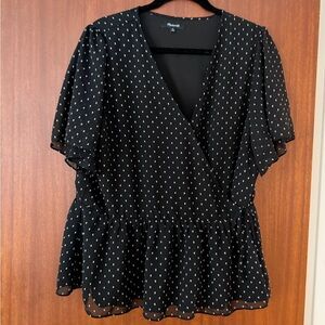 Madewell Black and White Dotted Peplum Blouse